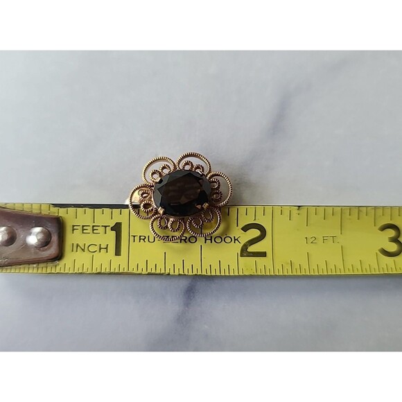 12K Gold Filled Winard Oval Cut Smoky Quartz Floral Clip-On Earrings Vintage - Picture 9 of 10